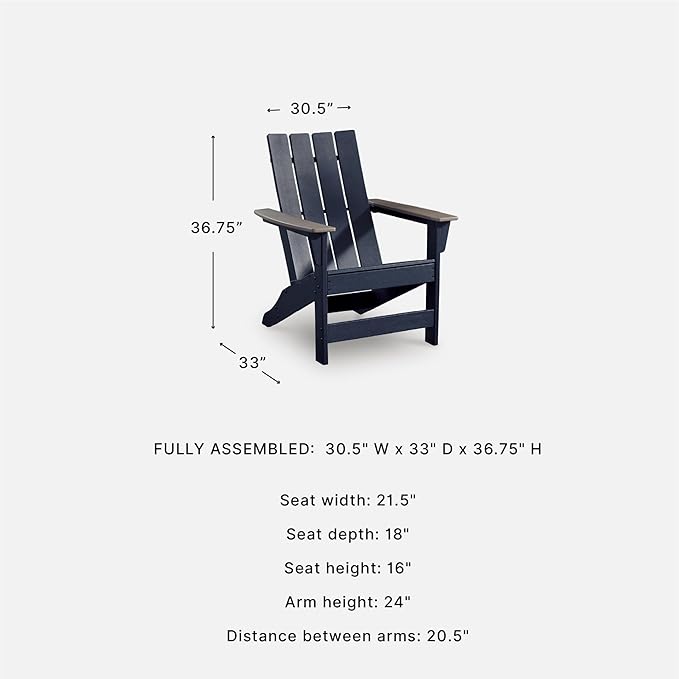 Signature Design by Ashley Mabry Shores Coastal MEGA-TUFF™ HDPE Weather Resistant Outdoor Adirondack Chair with Slat Back, Blue & Beige