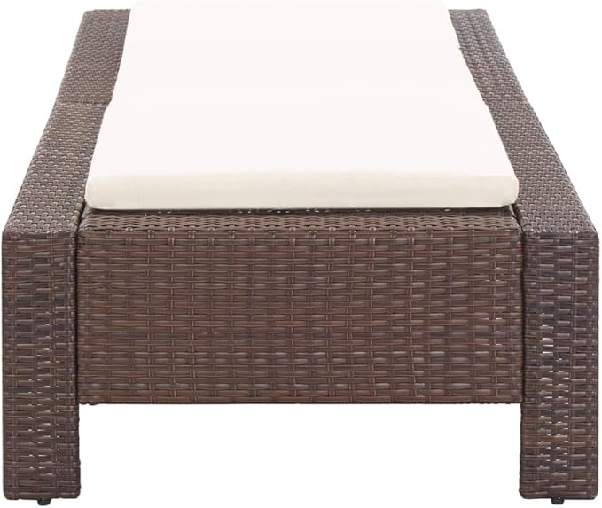 Outdoor Sunbed with Thick Cushion, Adjustable Brown Poly Rattan Chaise Lounge for Patio Poolside, Weather-Resistant PE Wicker & Steel Frame Recliner for Garden Balcony