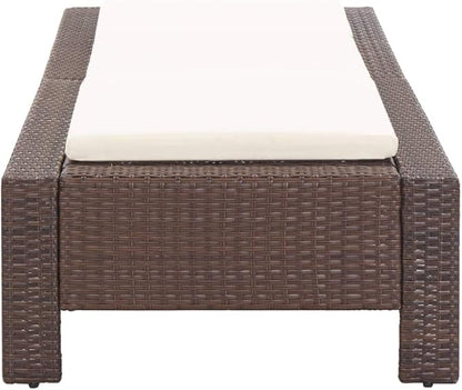 Outdoor Sunbed with Thick Cushion, Adjustable Brown Poly Rattan Chaise Lounge for Patio Poolside, Weather-Resistant PE Wicker & Steel Frame Recliner for Garden Balcony