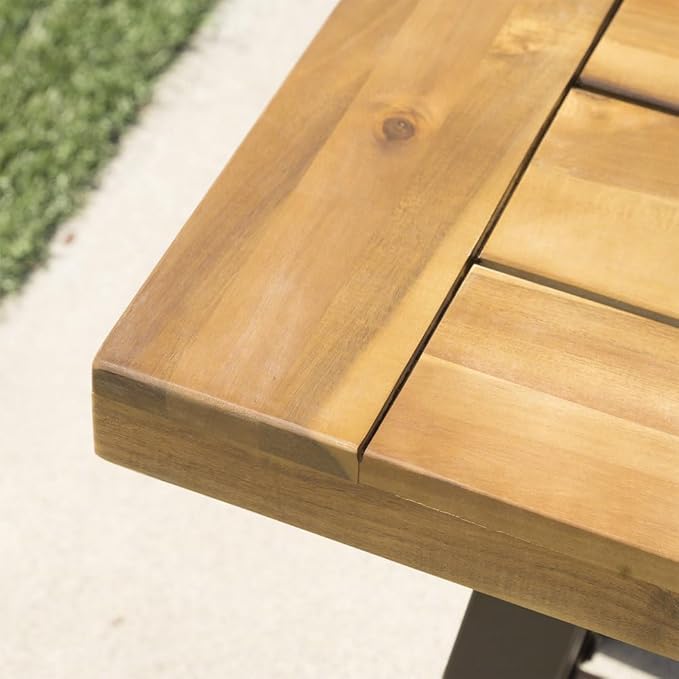 Acacia Wood Outdoor Dining Bench, 63" Backless Garden Bench with Powder-Coated Metal Frame, Weatherproof Patio Seating for Porch, Backyard, and Park