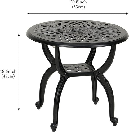 JARDIN DE CENTENNIAL Cast Aluminum Side/End Table, Anti-Rust Coffee Bistro Table for Outdoor, Patio, Indoor, Garden, Porch, Balcony (Round Black)