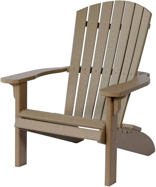 Leisure Lawns Poly Plastic Fanback Adirondack Chair, Outdoor Patio Chair - Amish Made in USA (Weatherwood)