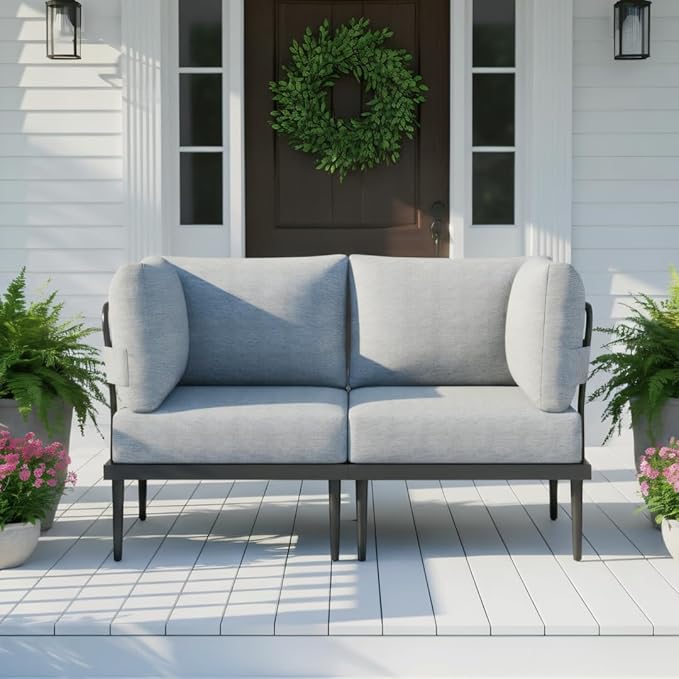 Sundale Outdoor 2 Pieces Metal Patio Furniture Set, Outdoor Sectional Sofa w/6 Inch Olefin Cushion - Photo 7