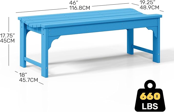 Costaelm Outdoor Benches Weatherproof, All Weather Resistant Park Bench Poly Lumber Backless Garden Bench Seat for Entryway Front Porch, Pacific Blue