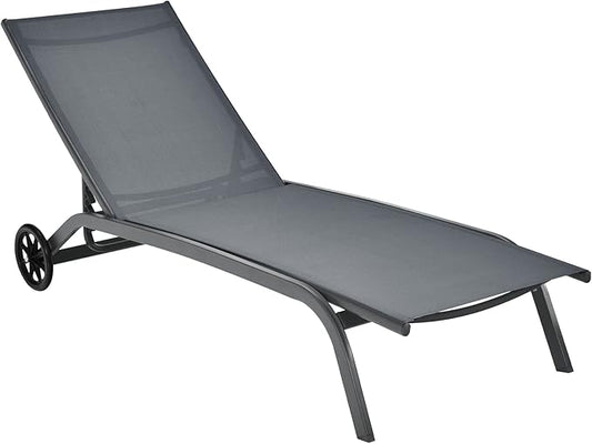 Giantex Patio Lounge Chairs for Pool Area, Outdoor Chaise Lounger with 6 Adjustable Position Smooth Wheels and Quick-Drying Fabric, Lawn Recliner for Backyard, Garden Sunbathing Chair (1, Gray)