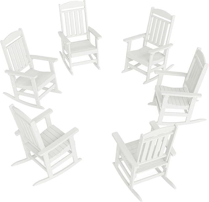 FOOWIN Outdoor Rocking Chair Set of 6, High Back Patio Rocking Chair, HDPE All Weather Resistant Porch Rocker for Adult, Oversized Rocking Chairs for Garden, Lawn, Indoor & Outdoor Use, White