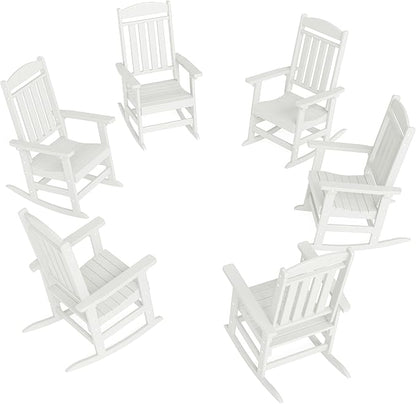 FOOWIN Outdoor Rocking Chair Set of 6, High Back Patio Rocking Chair, HDPE All Weather Resistant Porch Rocker for Adult, Oversized Rocking Chairs for Garden, Lawn, Indoor & Outdoor Use, White