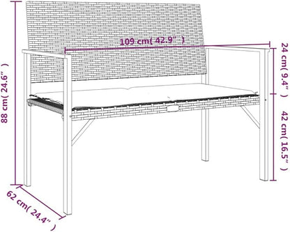 Grey PE Rattan 2-Seater Garden Bench, Durable Outdoor Patio Furniture with Cushioned Seat, Weatherproof Porch Seating for Balcony Patio Bench
