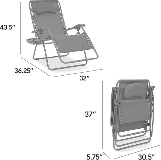 Best Choice Products Oversized Zero Gravity Chair, Folding Outdoor Patio Lounge Recliner w/Cup Holder Accessory Tray, Pillow - Dove Gray