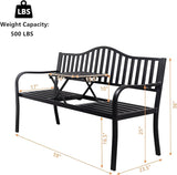 VINGLI 59" Outdoor Metal Bench Patio Bench with Built in Table Park Bench Garden Bench - Photo 3