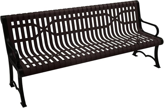 COATEDOUTDOORFURNITURE Coated Outdoor Furniture Heavy-Duty Outdoor Bench Thermoplastic Coated, Slated Steel, Commercial-Grade Garden Bench, Made in America (Portable with Back, 6 Ft, Brown)