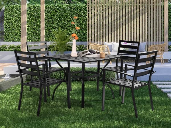 VINGLI Outdoor Dining Chairs Set of 4, Metal Frame Patio Chairs with Armrests - Photo 6