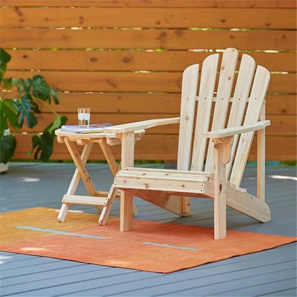 Pemberly Row Traditional Cedar Wood Patio Porch Adirondack Chair, Beige Finish, Ergonomic Design with Contoured Seat and Wide Arms, 36" H x 35" W x 26.25" D, Outdoor Furniture for Relaxation