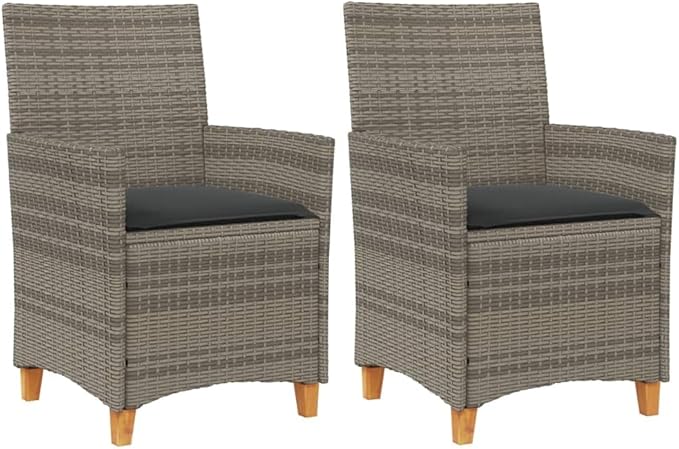 Patio Chairs with Cushions 2 pcs Gray Poly Rattan&Solid Wood, Suitable for patios, Gardens, Balconies - Photo 3
