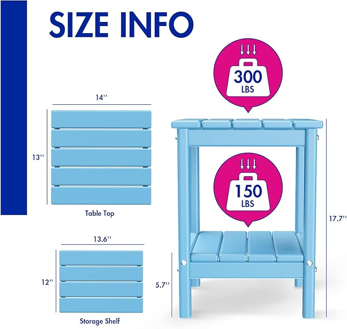 BRIOPAWS Outdoor-Side-Table | Small | HDPE Plastic | Patio End-Table | 2-Shelf Adirondack Outside Tables | All Weather - Photo 3