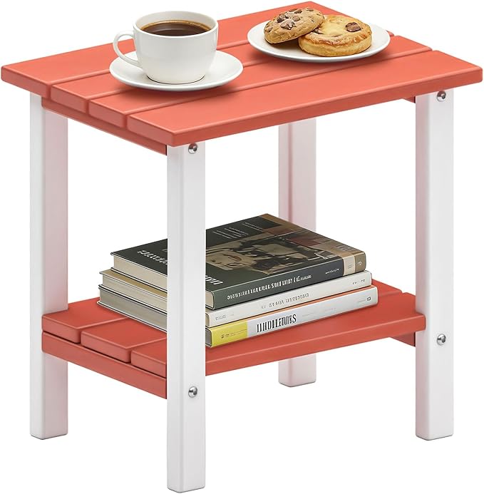 OTSUN Adirondack Outdoor Side Table, 16" HDPE Patio Side Table with Shelf, Weather Resistant Easy Maintenance for Backyard Pool Porch Garden & Lawn
