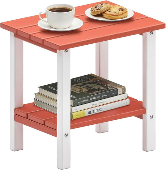 OTSUN Adirondack Outdoor Side Table, 16" HDPE Patio Side Table with Shelf, Weather Resistant Easy Maintenance for Backyard Pool Porch Garden & Lawn