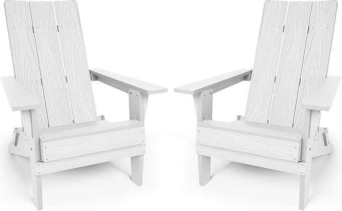 YEFU Adirondack Chairs Set of 2:Oversize Folding - 400lb Weight Capacity - Plastic Adirondack Chairs - High Back Like Wooden - All-Weather Use for Outdoor/Patio/Fire Pit/Garden/Camping - (White)