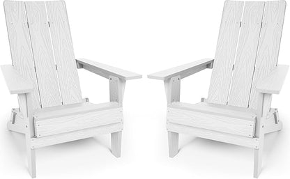 YEFU Adirondack Chairs Set of 2:Oversize Folding - 400lb Weight Capacity - Plastic Adirondack Chairs - High Back Like Wooden - All-Weather Use for Outdoor/Patio/Fire Pit/Garden/Camping - (White)