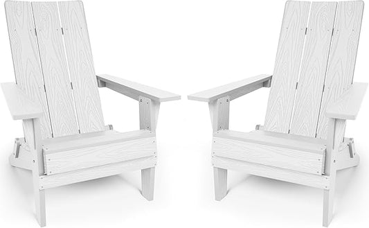 YEFU Adirondack Chairs Set of 2:Oversize Folding - 400lb Weight Capacity - Plastic Adirondack Chairs - High Back Like Wooden - All-Weather Use for Outdoor/Patio/Fire Pit/Garden/Camping - (White)