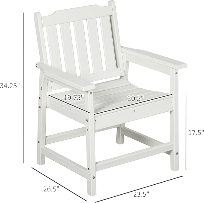 Outsunny All-Weather Patio Chair, HDPE Patio Dining Chair, Heavy Duty Wood-Like Outdoor Furniture for Garden, Backyard, Deck, Porch, Lawn, White