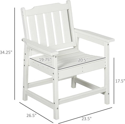 Outsunny All-Weather Patio Chair, HDPE Patio Dining Chair, Heavy Duty Wood-Like Outdoor Furniture for Garden, Backyard, Deck, Porch, Lawn, White