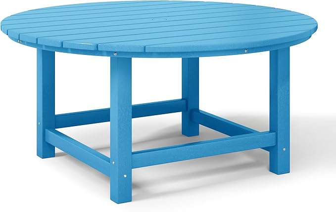 WestinTrends Malibu Low Outdoor HDPE Round Patio Coffee Table, Pacific Blue - Photo 6