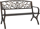 50-Inch Outdoor Garden Bench, Cast Iron Metal Frame with Floral Backrest, Bronze Patio Bench for Porch, Lawn, or Park - Photo 1