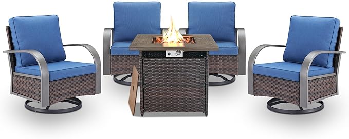Belord 5 Pieces Patio Furniture Set with Fire Pit Table - 4 Outdoor Swivel Rocker Chairs with 50000 BTU Propane Fire - Photo 1