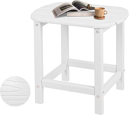 Plawdlik Hdpe Outdoor Adirondack Side Table, Wooden Textured, Set for Patio, Garden, Porch, Pool Composite Patio, Backyard, Bathroom and Indoor, Maintenance & Weather Resistant (White)