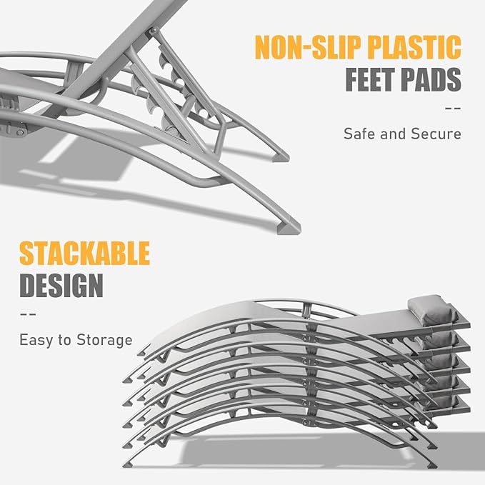 Domi Outdoor Chaise Lounge Set of 2, Aluminum Lounge Chairs with 5 Adjustable Positions - Photo 8