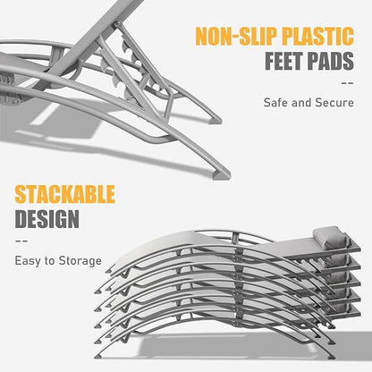 Domi Outdoor Chaise Lounge Set of 2, Aluminum Lounge Chairs with 5 Adjustable Positions, All Weather Patio Lounge Chair for Pool, Garden, Beach, Backyard (Grey)