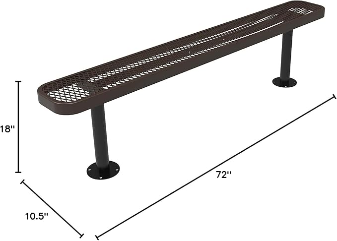COATEDOUTDOORFURNITURE Coated Outdoor Furniture Heavy-Duty Outdoor Bench Thermoplastic Coated, Expanded Metal, Commercial-Grade Seating, Made in America (Surface Without Back, 6 Ft, Brown)