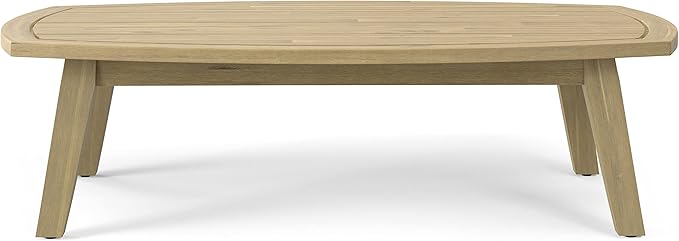SIMPLIHOME Parkside SOLID ACACIA WOOD 45 inch Wide Rectangle Contemporary Outdoor Coffee Table in Light Teak for the Living Room and Family Room