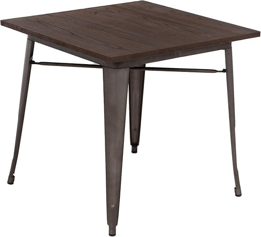 FDW Heavy Duty Outdoor Dining Table Metal Kitchen Table Metal Table 31 x 31 Inches Bar Coffee Table Home Restaurant Wood Top Table Patio Dining Table Indoor Outdoor Metal Base Table, Bronze