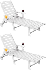 Carauci Lounge Chair Outdoor Set of 2, HDPE Chaise Lounge with Wheels - Photo 1