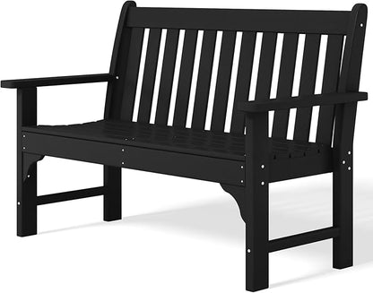 Costaelm Garden Bench, Farmhouse Park Front Porch for Entryway Bench Outdoor Seating Low Bench Patio Bench Outside/Indoor, Black
