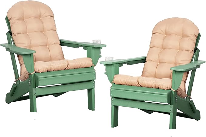 Adirondack Chairs Set of 2 with Cushions & Cup Holders, HDPE Weather Resistant Folding Adirondack Chair for Adults - Photo 1