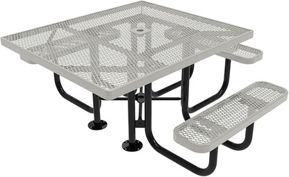 COATEDOUTDOORFURNITURE Coated Outdoor Furniture Heavy-Duty Portable ADA-Compliant Outdoor Picnic Table with Umbrella Hole, Expanded Metal Patio Dining Furniture Made in America (46" Square Top, Grey)