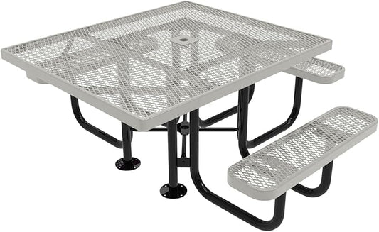 COATEDOUTDOORFURNITURE Heavy-Duty Portable ADA-Compliant Outdoor Picnic Table with Umbrella Hole, Expanded Metal Patio Dining Furniture Made in America (46" Square Top, Textured Grey)
