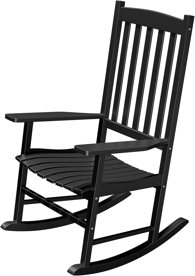Nouva All-Weather Patio Rocking Chair, Solid Wood High Back Outdoor Porch Rocker Lounge Camping Chair for Porch Patio Fire Pit Garden Backyard Deck Poolside Lawn