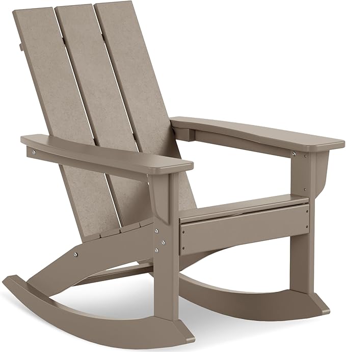 Costaelm Outdoor Adirondack Chair, All Weather Resistant Lawn Chairs Balcony Chair and Fire Pit Chairs, Patio Chair Outdoor Porch Rocking Chair High Back HDPE Poly Lumber, Weathered Wood
