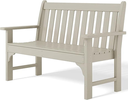 Costaelm Garden Bench, Farmhouse Park Front Porch for Entryway Bench Outdoor Seating Low Bench Patio Bench Outside/Indoor, Sand
