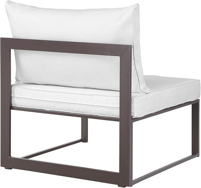 Modway Fortuna Aluminum Outdoor Patio Armless Chair in Brown White
