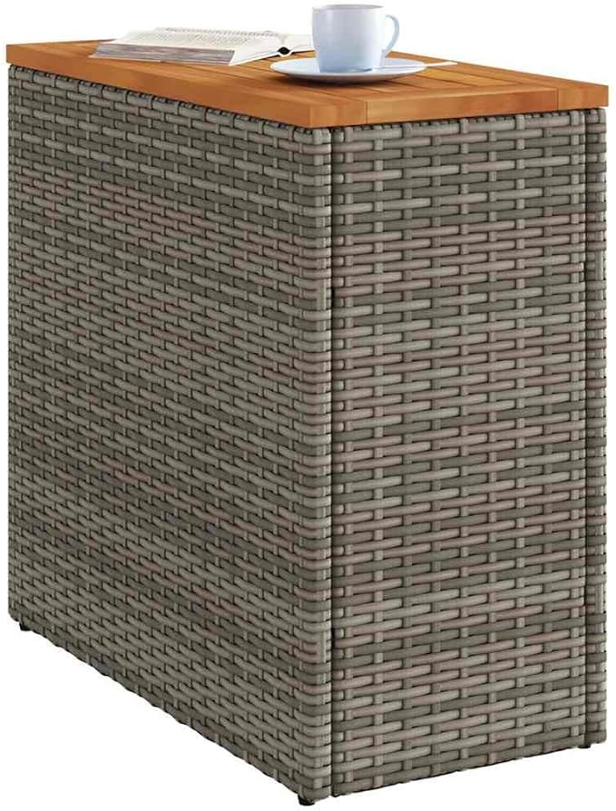 Grey Poly Rattan Garden Side Table with Acacia Wood Top and Powder-Coated Steel Frame, 22.8 in Long and 10.8 in Wide - Photo 4