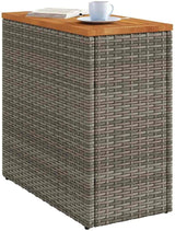 Grey Poly Rattan Garden Side Table with Acacia Wood Top and Powder-Coated Steel Frame, 22.8 in Long and 10.8 in Wide - Photo 4