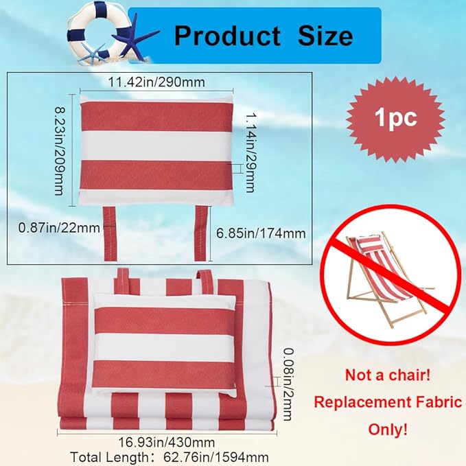 GORGECRAFT Beach Sling Chair Oxford Cloth with Pillow 44x17 Red and White Stripes Casual Lounge Lawn Chair Webbing - Photo 3