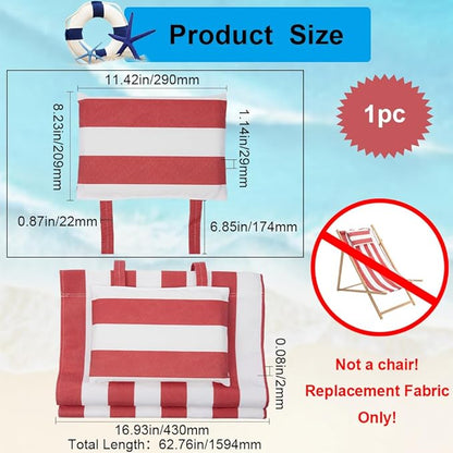 GORGECRAFT Beach Sling Chair Oxford Cloth with Pillow 44x17 Red and White Stripes Casual Lounge Lawn Chair Webbing Replacement Outdoor Patio Foldable Chaise Lounge Chair Fabric for Patio Beach