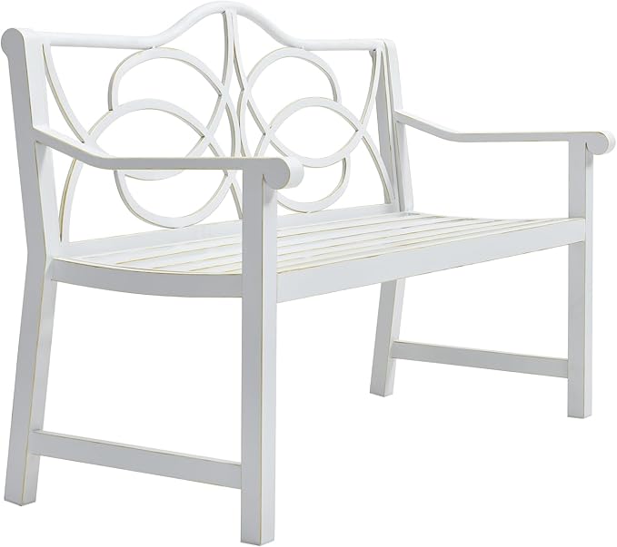 50" Outdoor Porch Bench for 2-3 People Iron Metal Steel Frame Park Bench with Backrest and Armrest for Garden Patio Backyard Lawn Balcony
