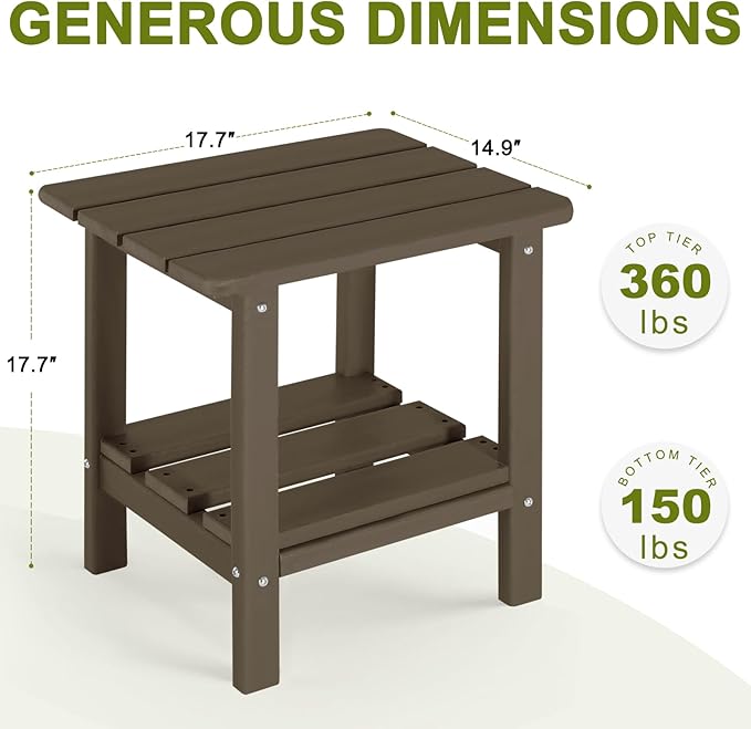 Adirondack Outdoor Side Table, 2-Tier Small Patio End Table, Weather Resistant HDPE Outdoor End Tables for Garden, Lawn - Photo 7